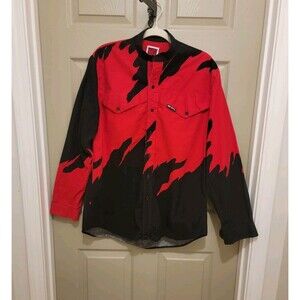Vintage Mo Betta Western Red Black Flames Button Shirt Size XL 44" Chest Rock
